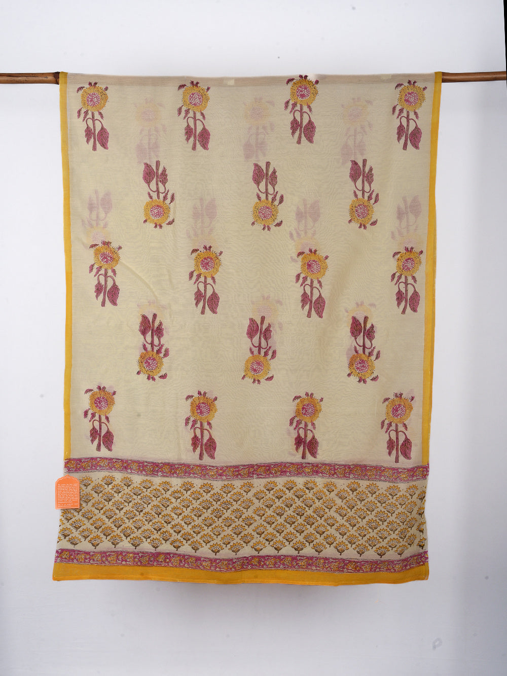 Mughal Single Boota Hand Block Printed Mono Cotton Chanderi Dupatta