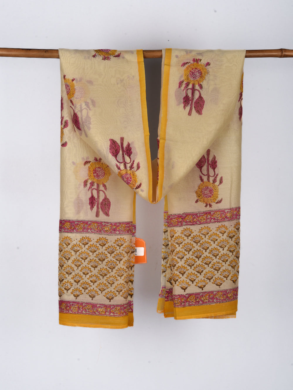 Mughal Single Boota Hand Block Printed Mono Cotton Chanderi Dupatta