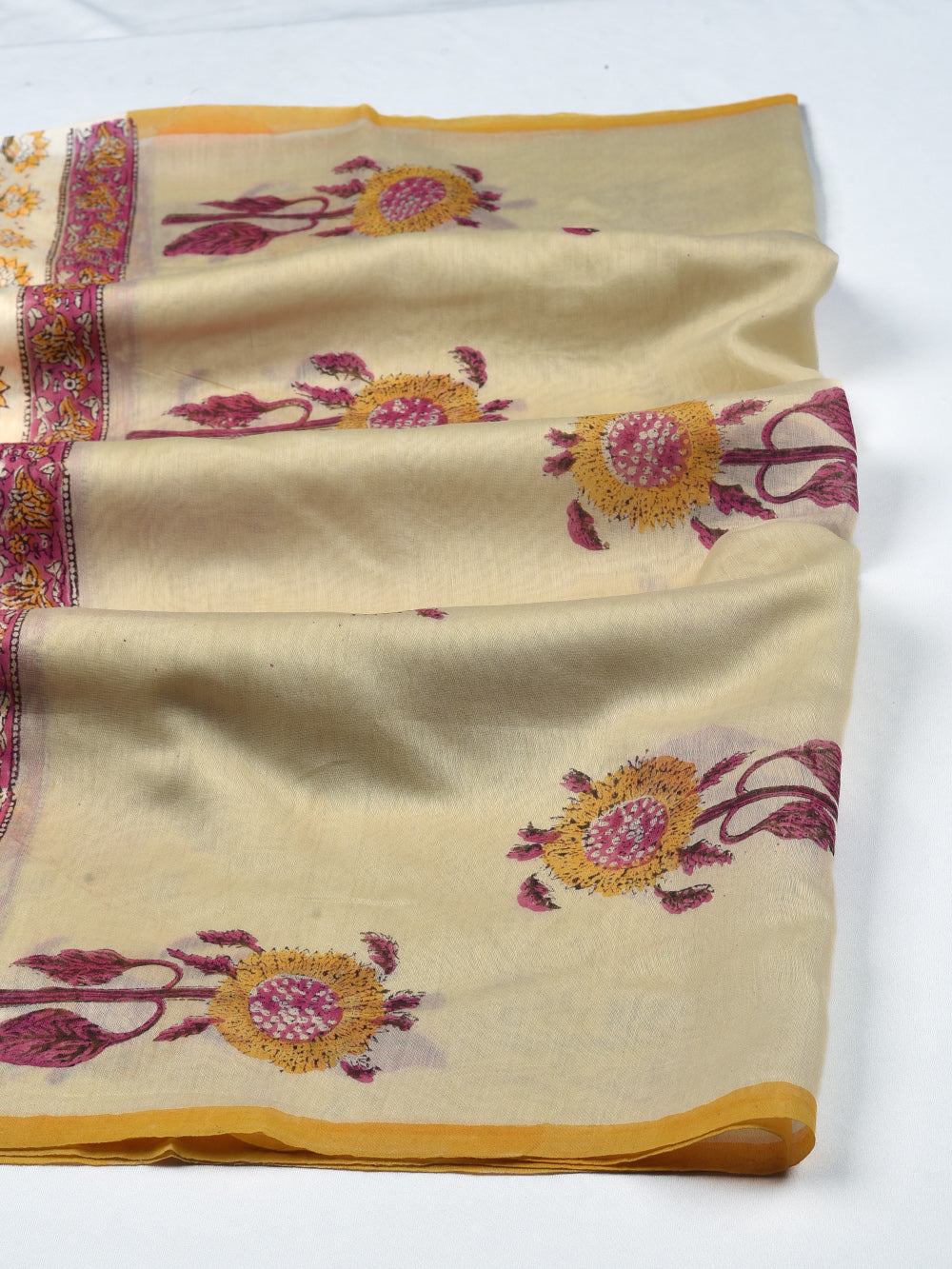 Mughal Single Boota Hand Block Printed Mono Cotton Chanderi Dupatta