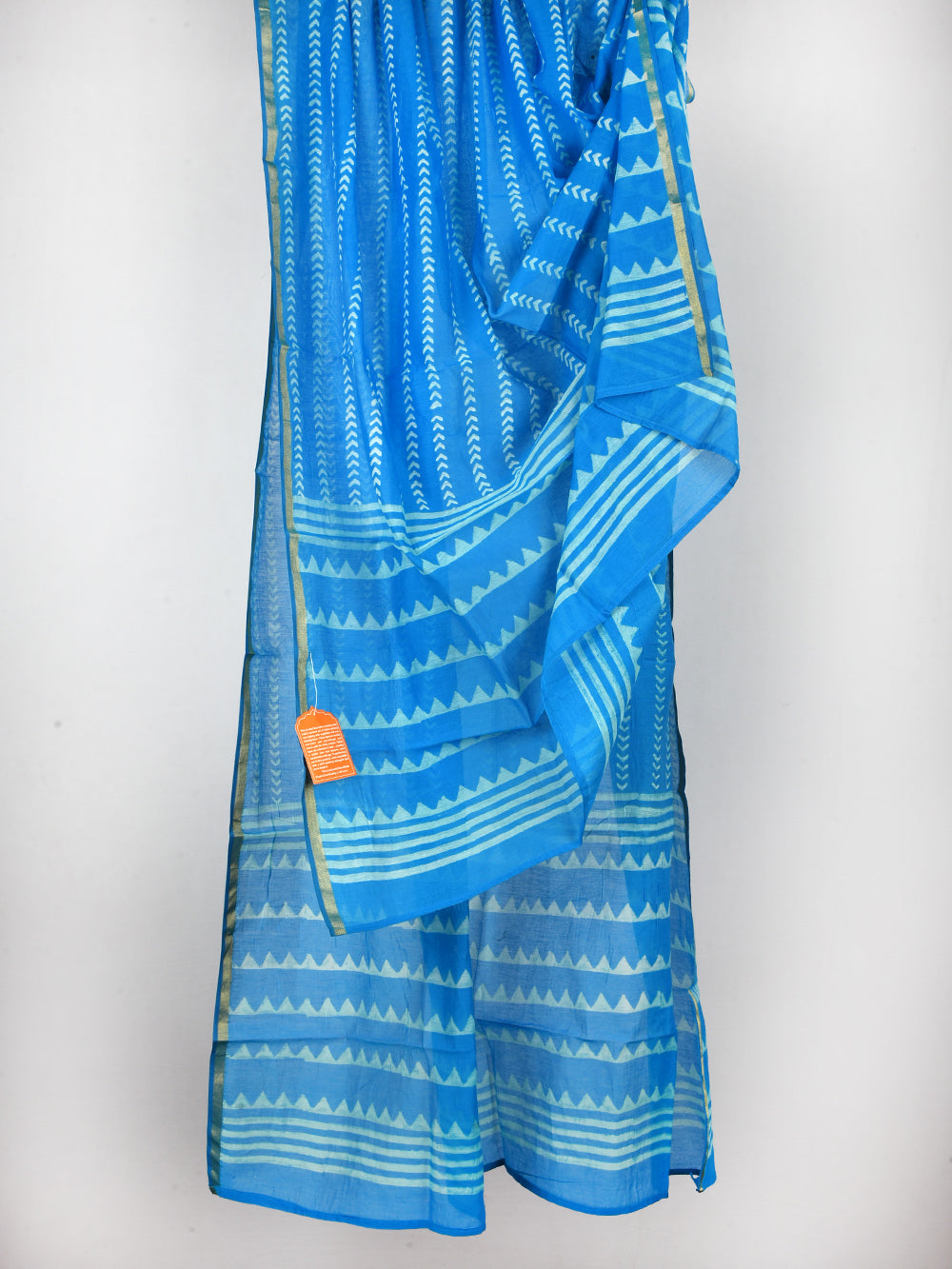 Blue Teer-Ban Hand Block Printed Mono Chanderi Dupatta