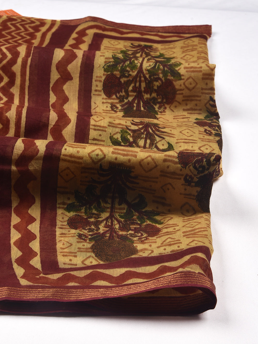 Mughal Boota Hand Block Printed Silk Cotton Chanderi Dupatta