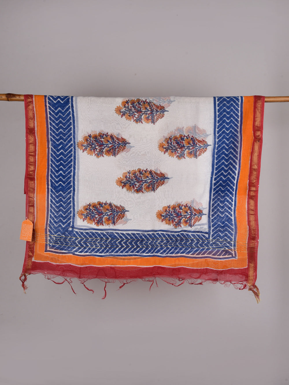 Mughal Boota Hand Block Printed Silk Cotton Chanderi Dupatta