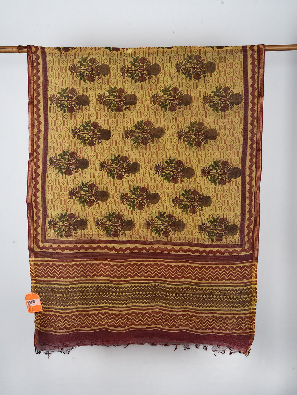 Mughal Boota Hand Block Printed Silk Cotton Chanderi Dupatta