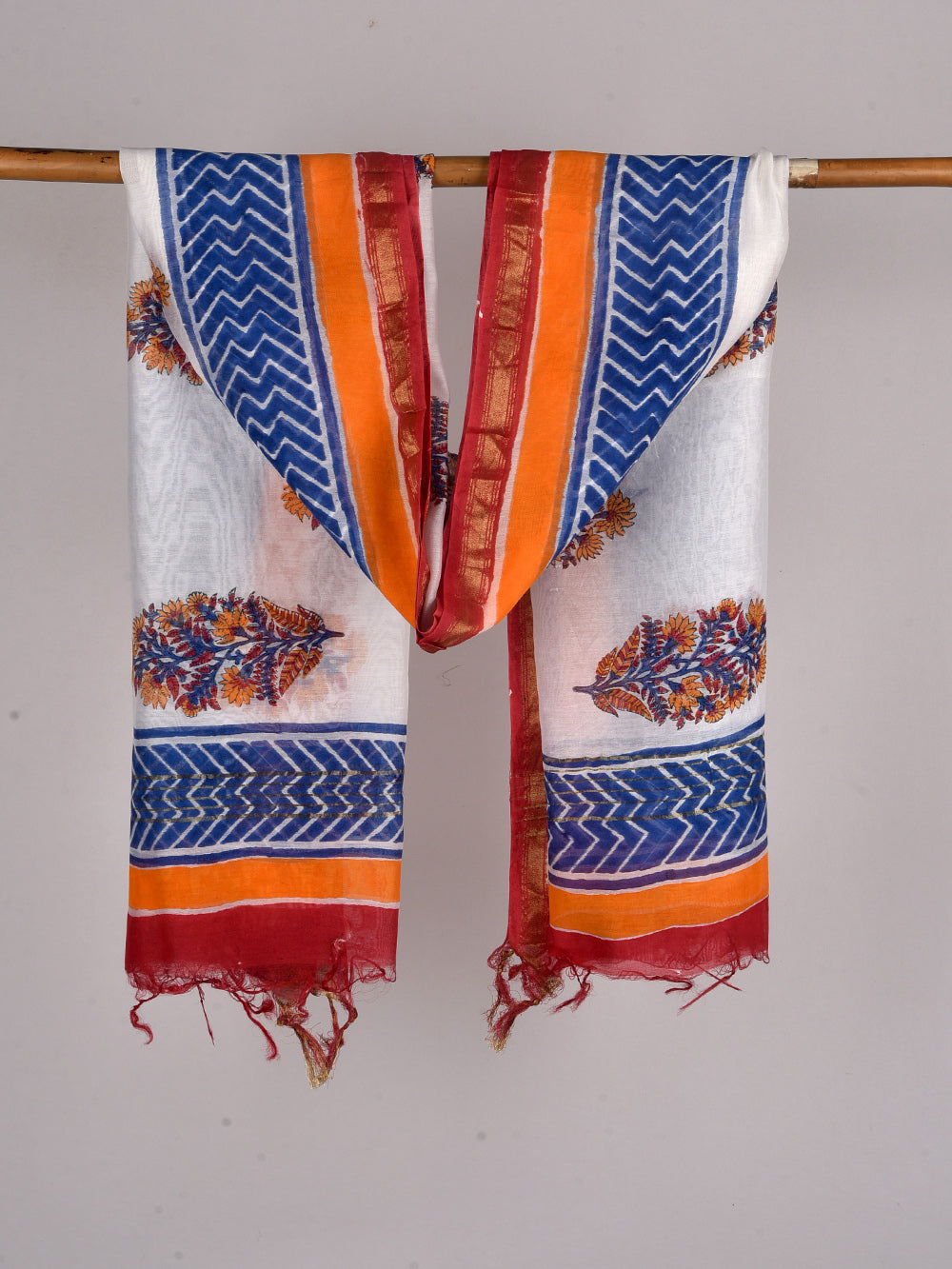 Mughal Boota Hand Block Printed Silk Cotton Chanderi Dupatta