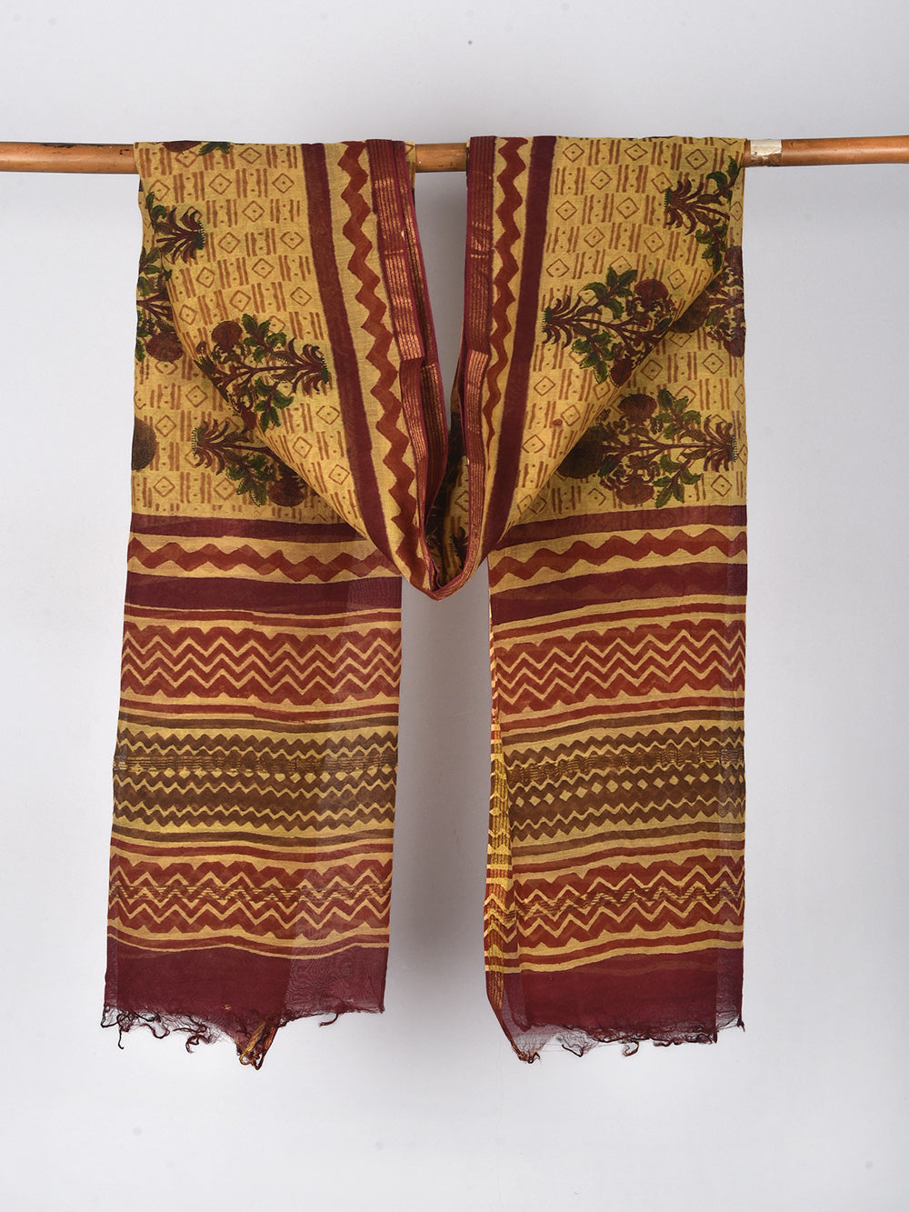 Mughal Boota Hand Block Printed Silk Cotton Chanderi Dupatta