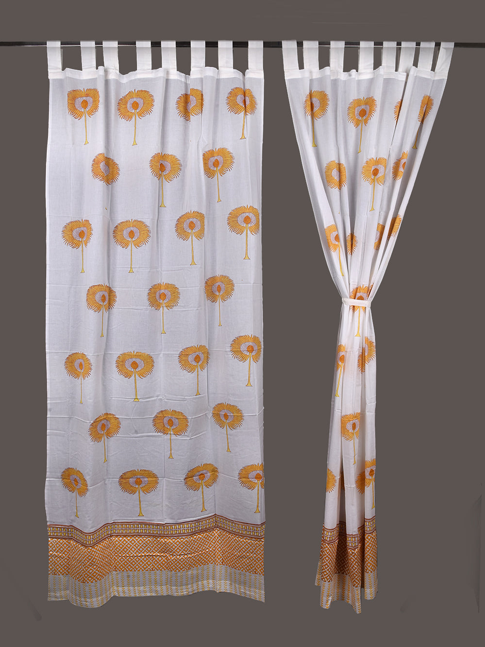 Hand Block Printed Yellow Suraj Mukhi Cotton Curtain Set