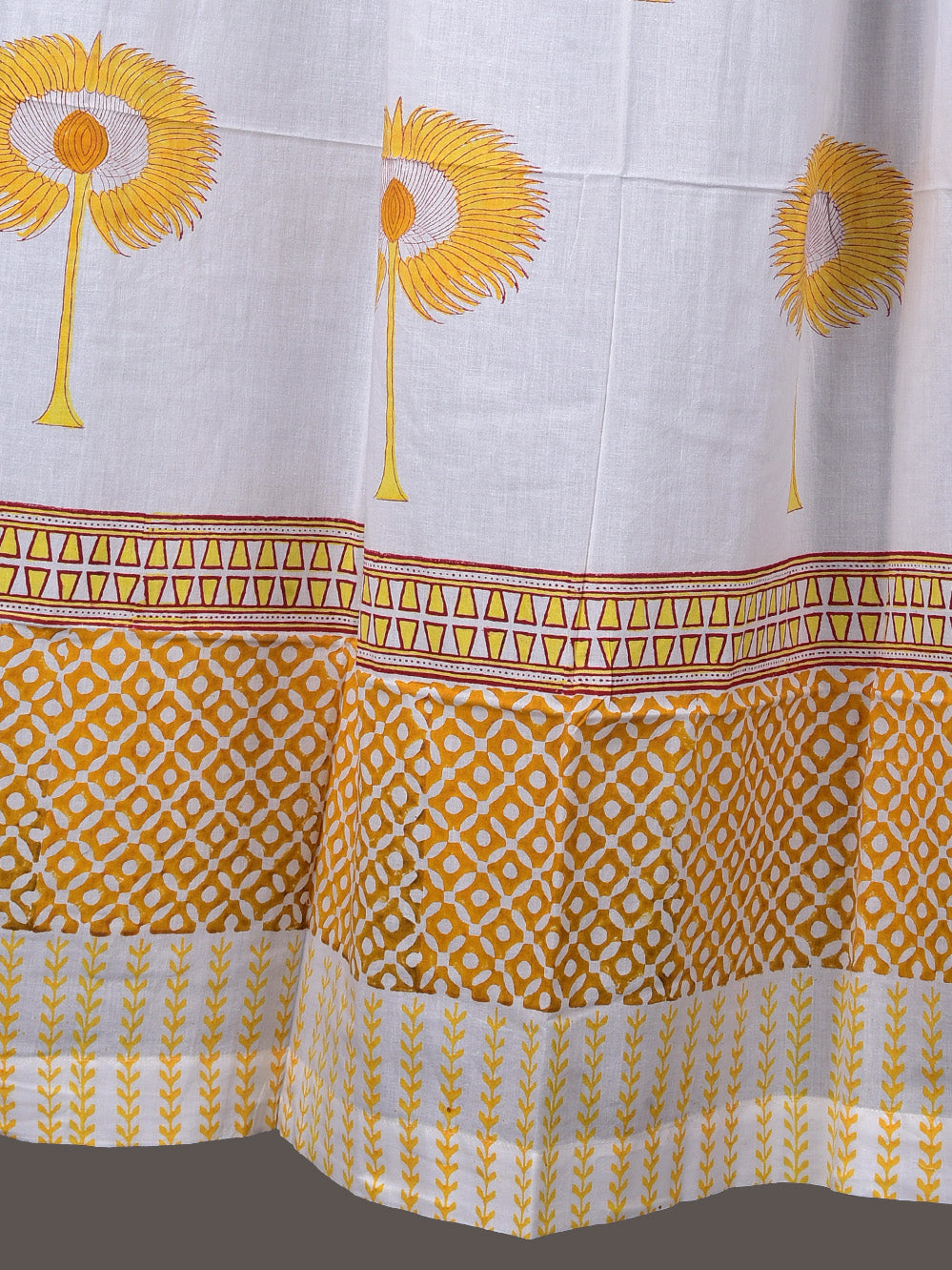 Hand Block Printed Yellow Suraj Mukhi Cotton Curtain Set