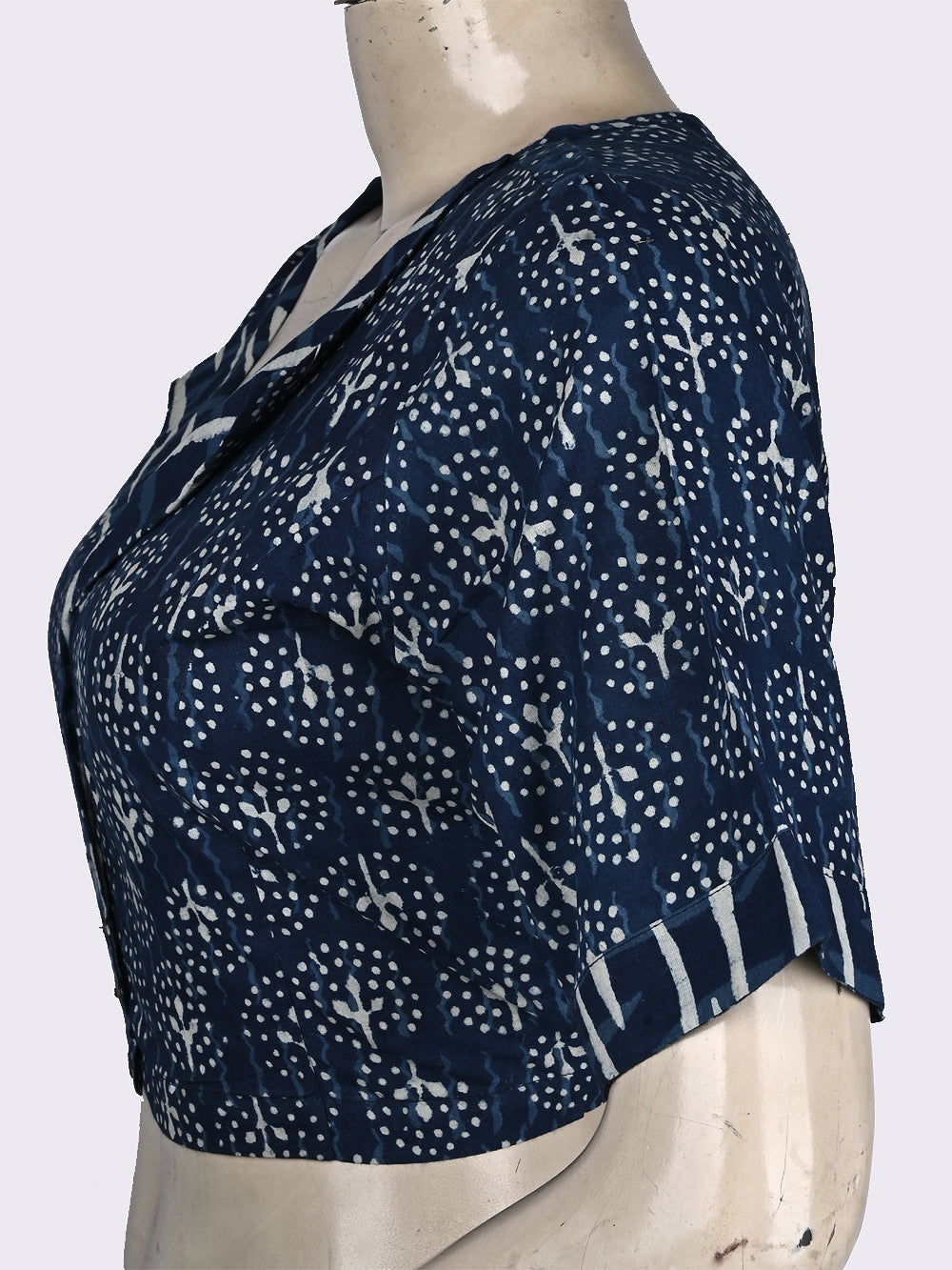 Indigo Center of Life Overlap Collar Hand Block Printed Cotton Blouse