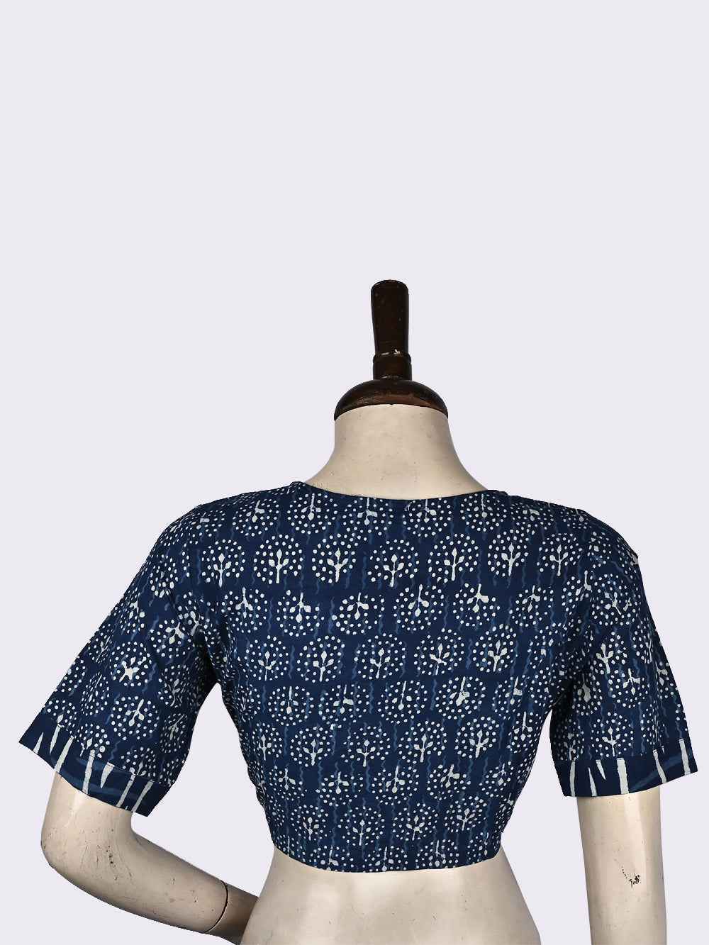 Indigo Center of Life Overlap Collar Hand Block Printed Cotton Blouse