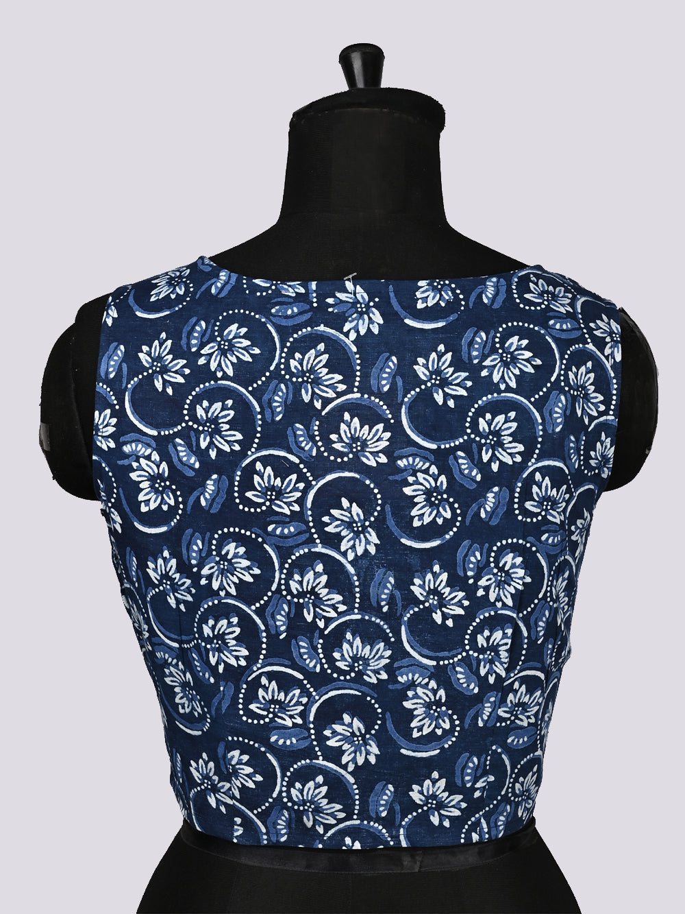 Indigo Blue Harsingar Flower Sleeveless Hand Block Printed Cotton Blouse