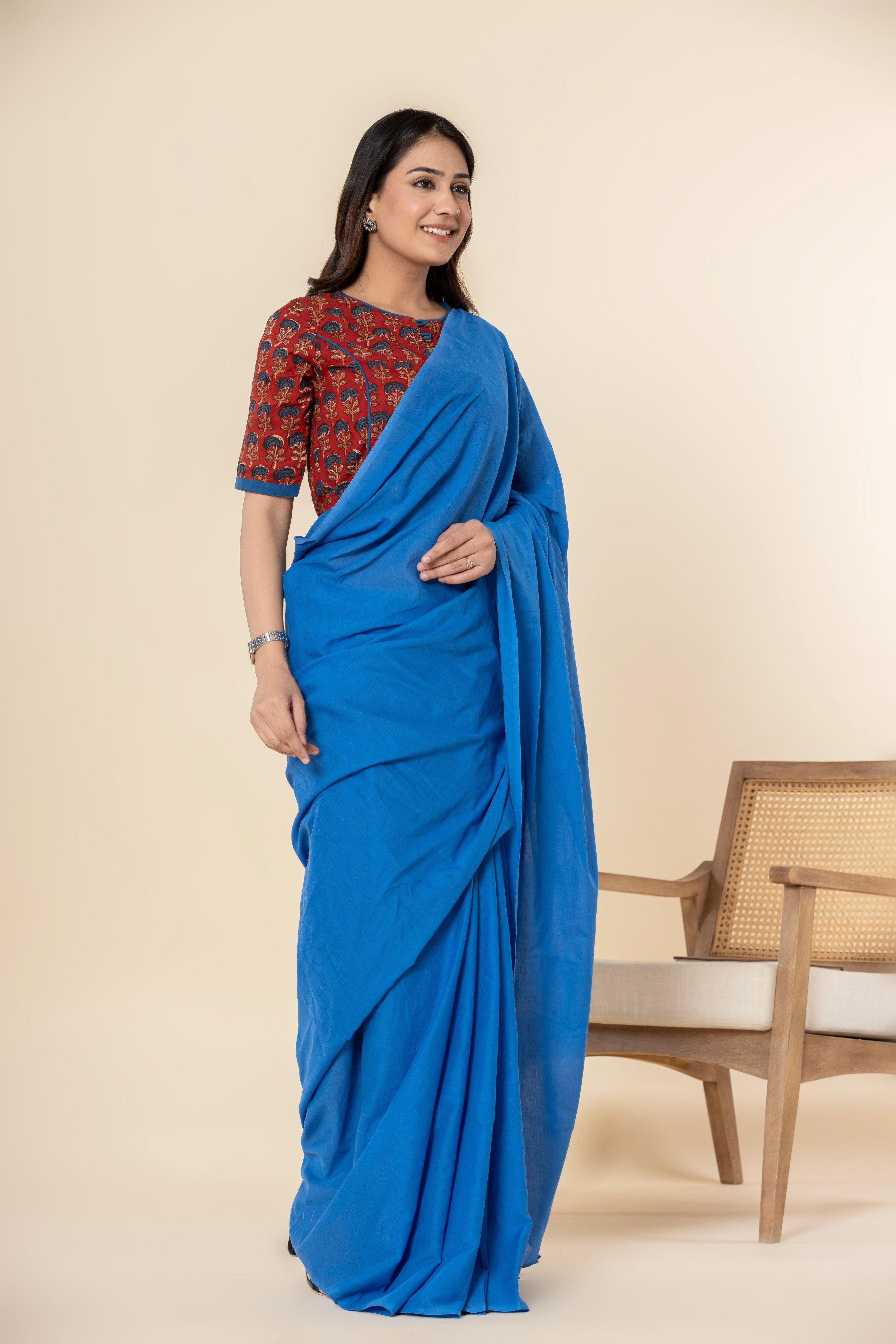 Ocean Blue Dyed Mul Mul Cotton Saree with Tassels (without Blouse)
