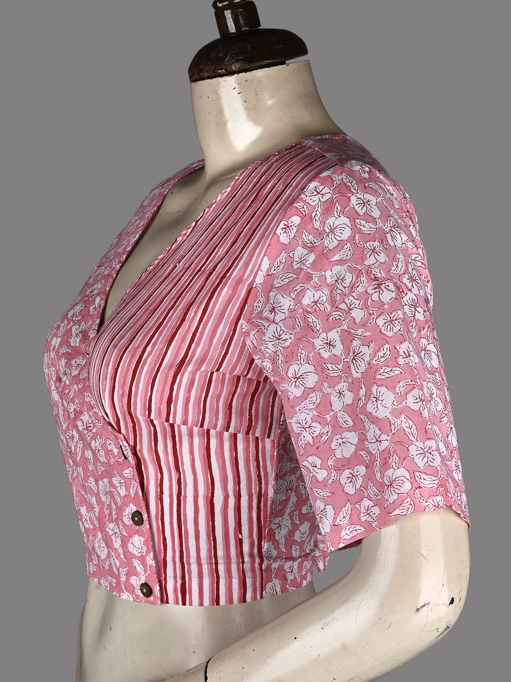 Pink Angrakha Hand Block Printed Cotton Blouse