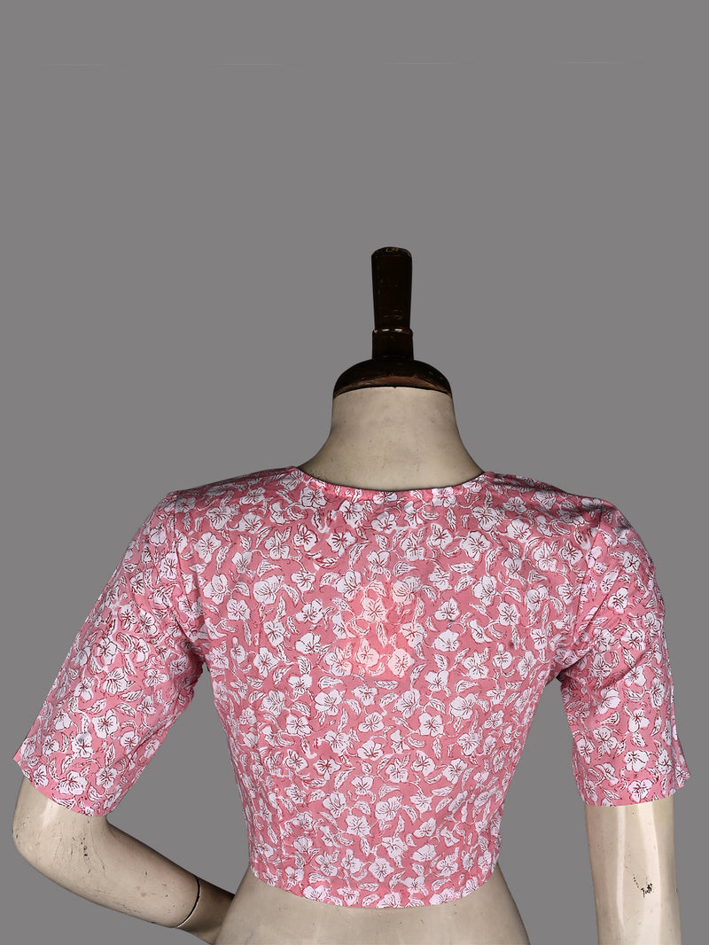 Pink - Block Print Cotton Sanganeri Blouse Piece 24 main image 0