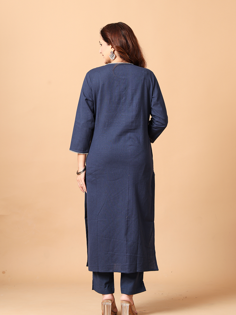 Midnight Blue Cotton flax Rozaana Kurta
