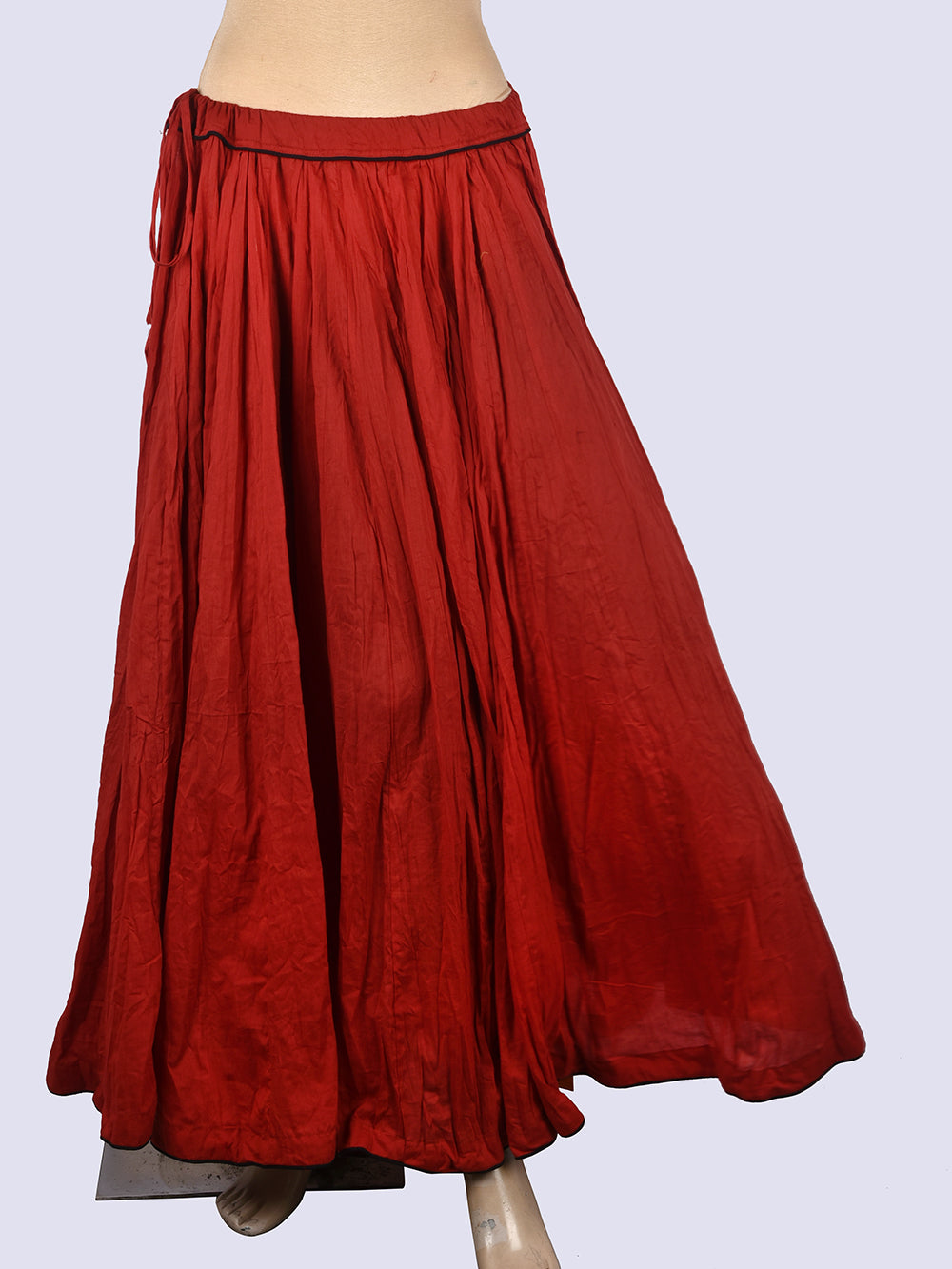 Plain Dyed Bagru Red Crinkled Cotton Mulmul 48 Kali Kalidaar Skirt