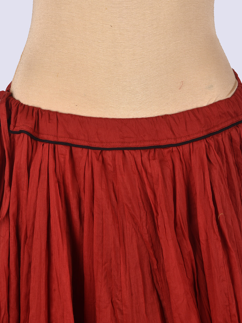 Plain Dyed Bagru Red Crinkled Cotton Mulmul 48 Kali Kalidaar Skirt