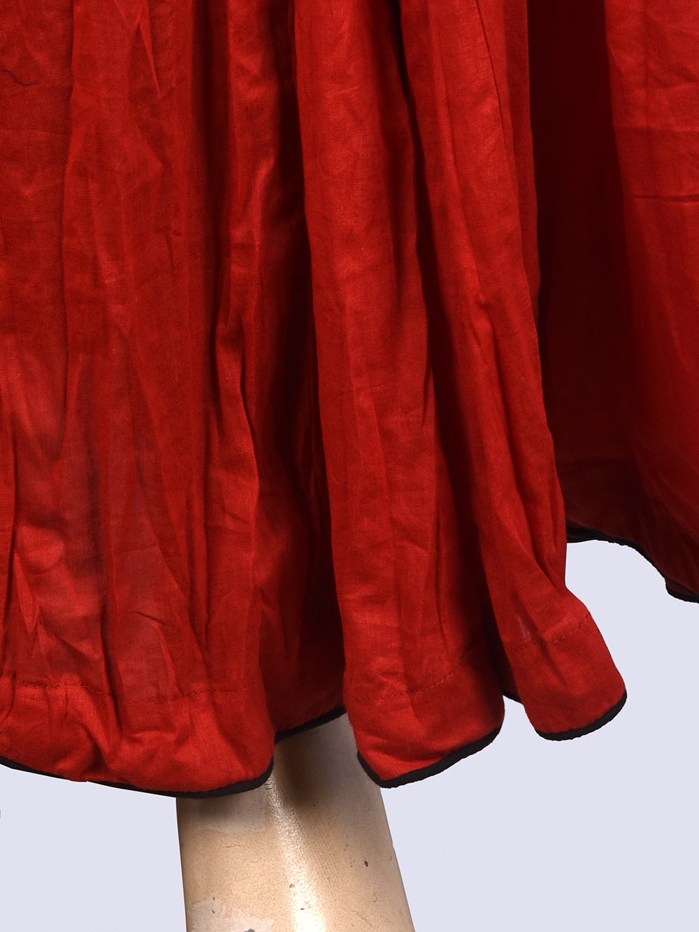 Plain Dyed Bagru Red Crinkled Cotton Mulmul 48 Kali Kalidaar Skirt