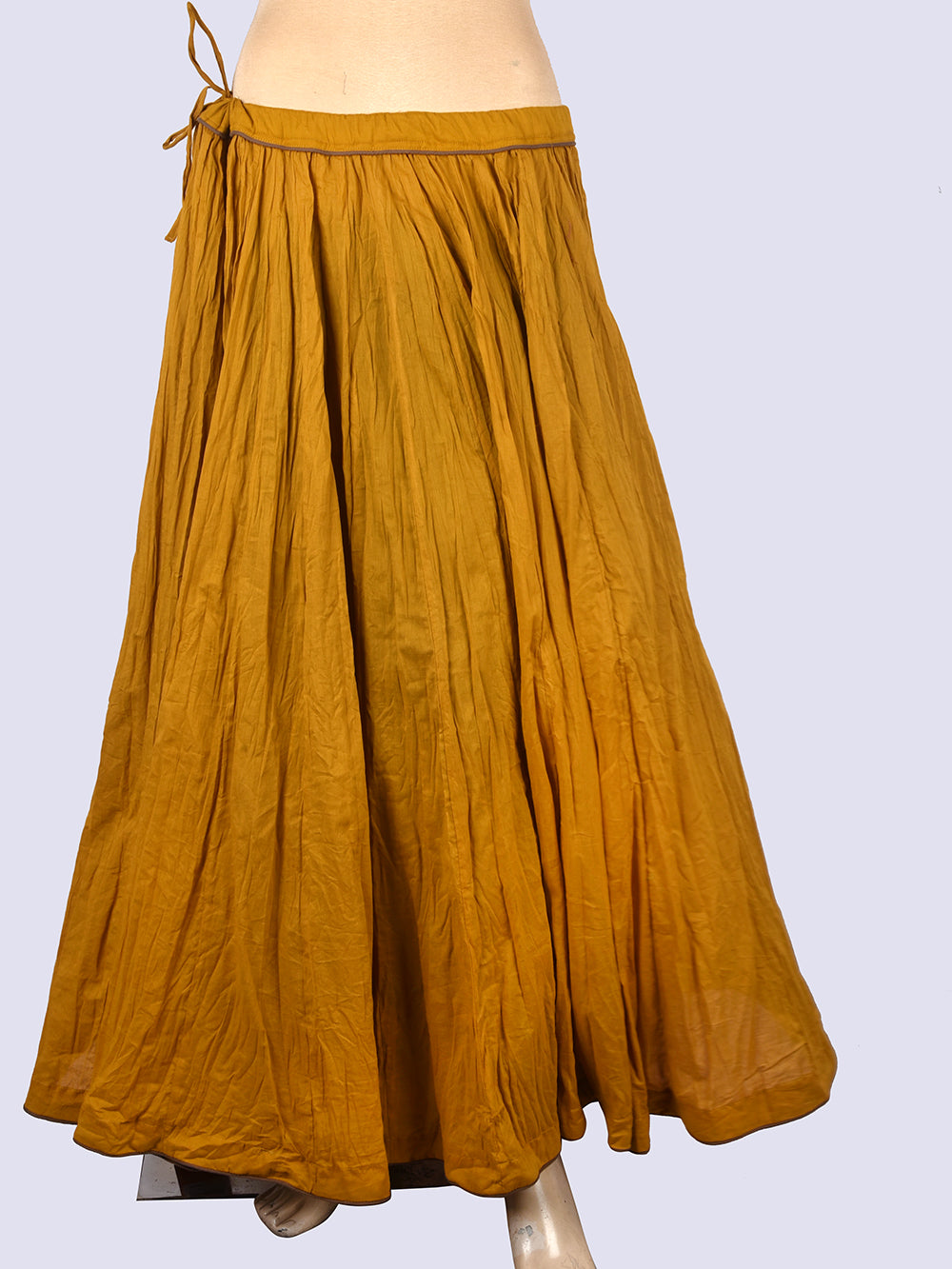 Plain Dyed Ochre Yellow Crinkled Cotton Mulmul 48 Kali Kalidaar Skirt