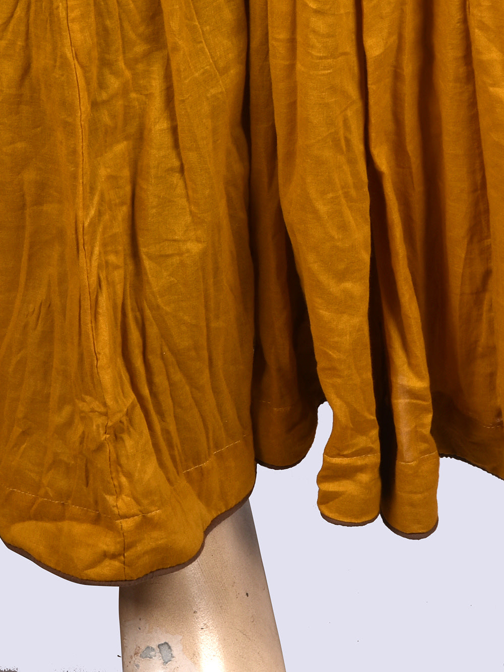 Plain Dyed Ochre Yellow Crinkled Cotton Mulmul 48 Kali Kalidaar Skirt