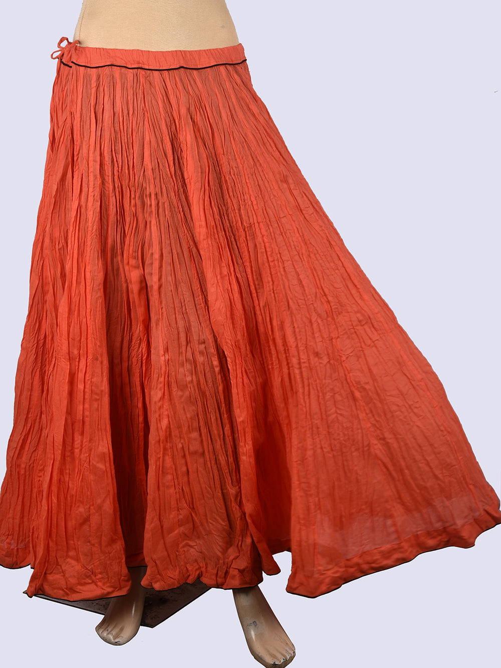 Plain Dyed Coral Pink Crinkled Cotton Mulmul 48 Kali Kalidaar Skirt