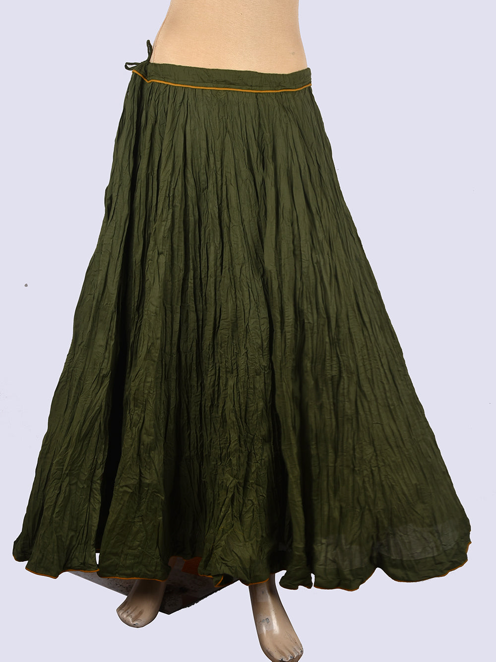 Plain Dyed Mehendi Green Crinkled Cotton Mulmul 48 Kali Kalidaar Skirt