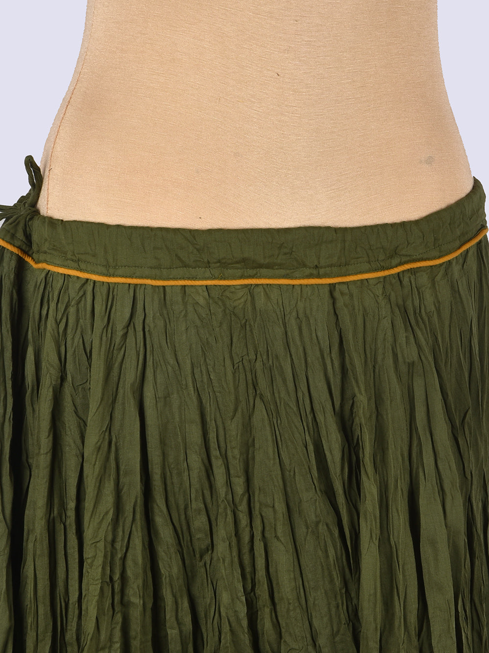 Plain Dyed Mehendi Green Crinkled Cotton Mulmul 48 Kali Kalidaar Skirt