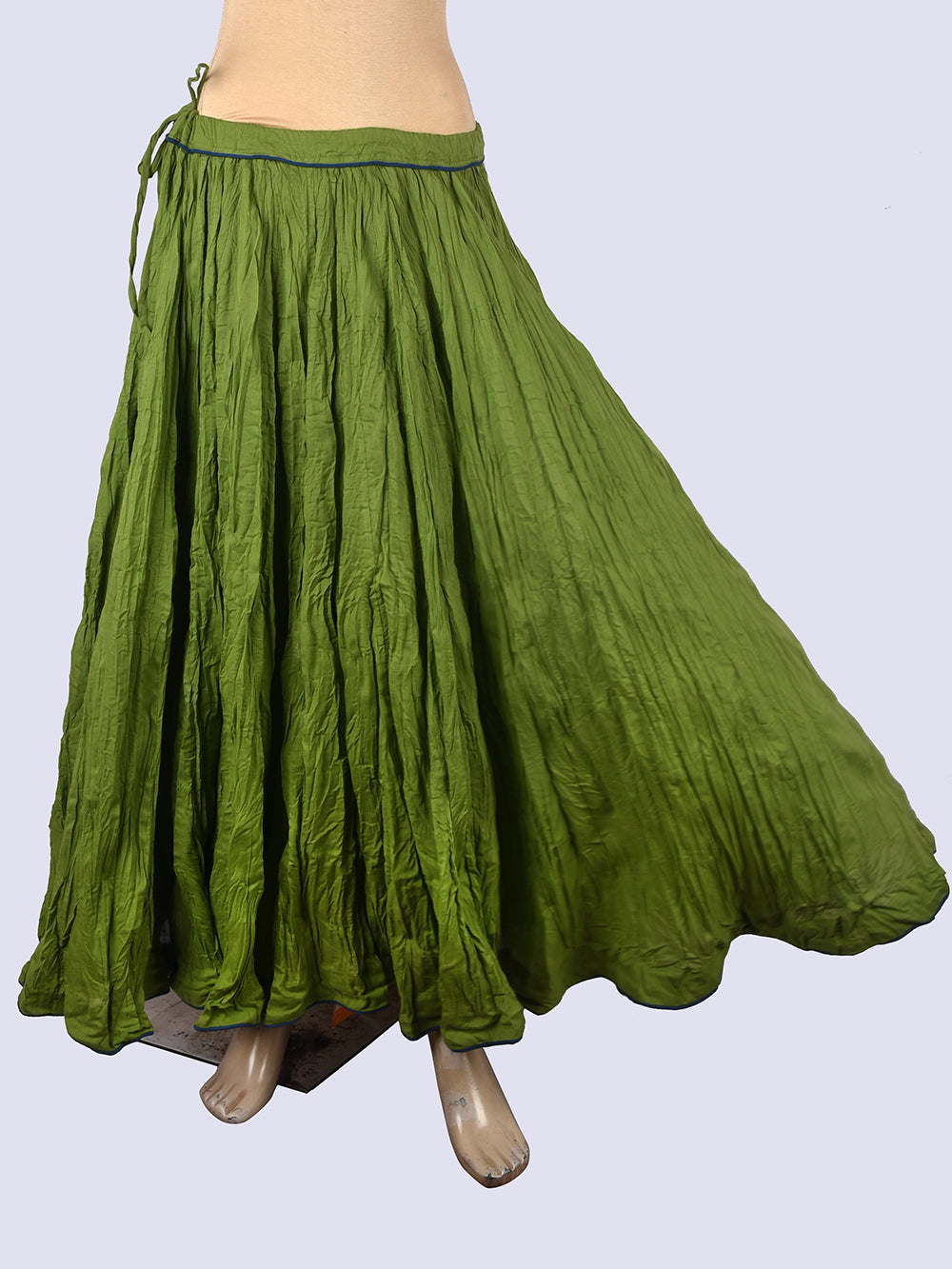 Plain Dyed Green Crinkled Cotton Mulmul 48 Kali Kalidaar Skirt