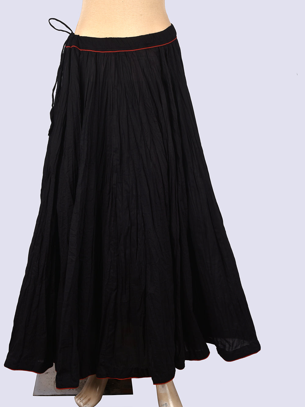 Plain Dyed Black Crinkled Cotton Mulmul 48 Kali Kalidaar Skirt