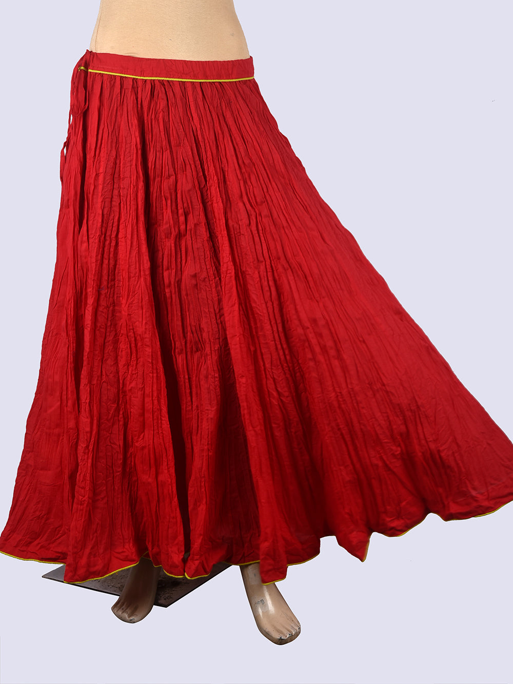 Plain Dyed Tomato Red Crinkled Cotton Mulmul 48 Kali Kalidaar Skirt