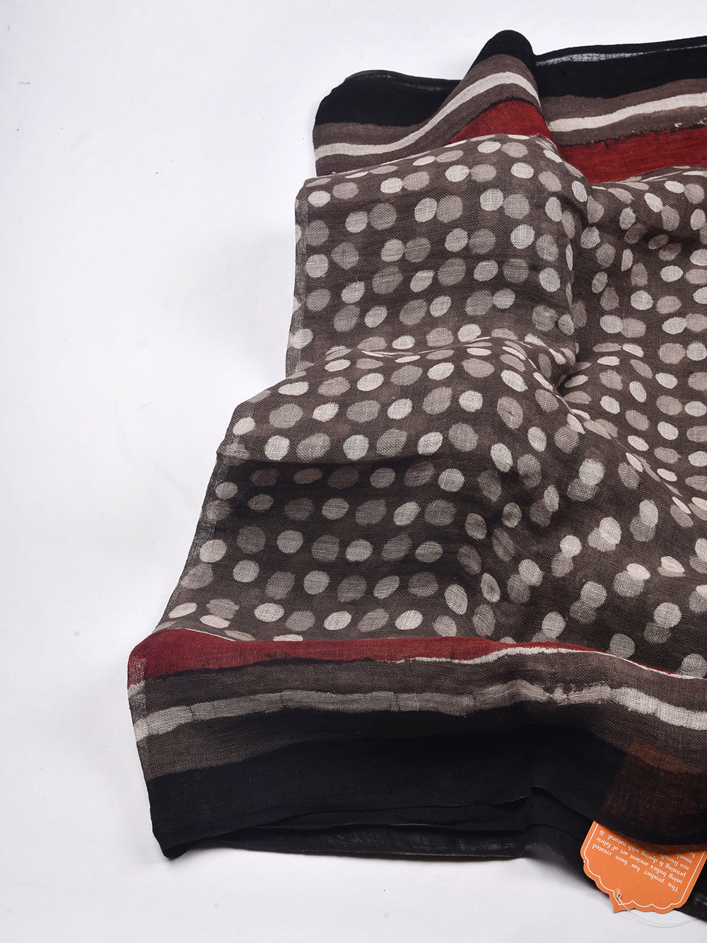 Bagru Daboo Kasis Bindu Hand Printed Pure Linen Dupatta