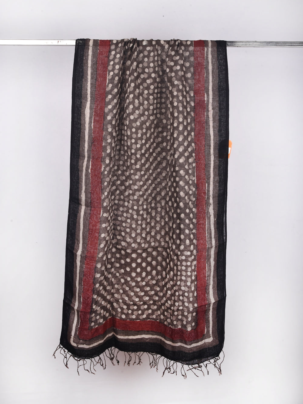 Bagru Daboo Kasis Bindu Hand Printed Pure Linen Dupatta