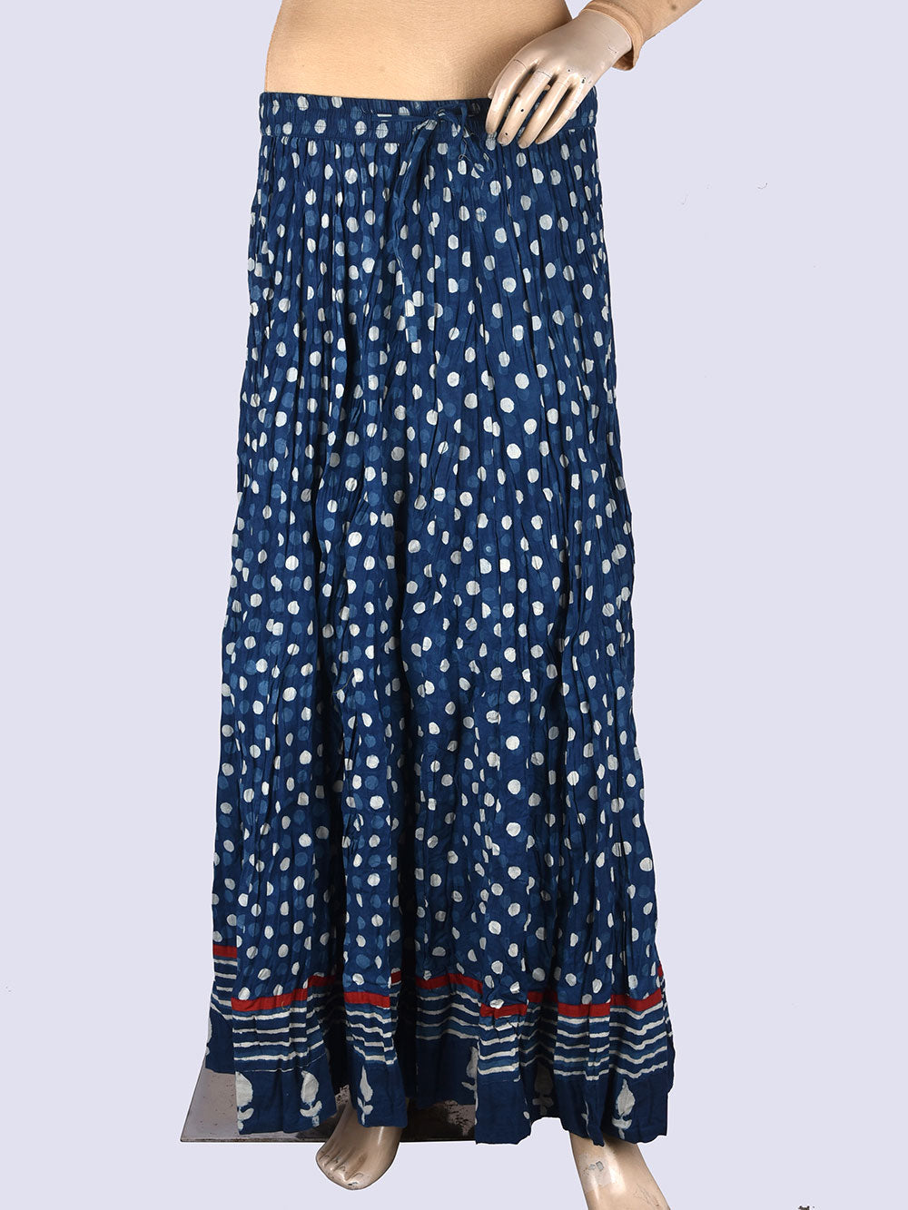 Daboo Indigo Polka Dots Hand Block Printed Crinkled Cotton 28 Kali Kalidaar Skirt