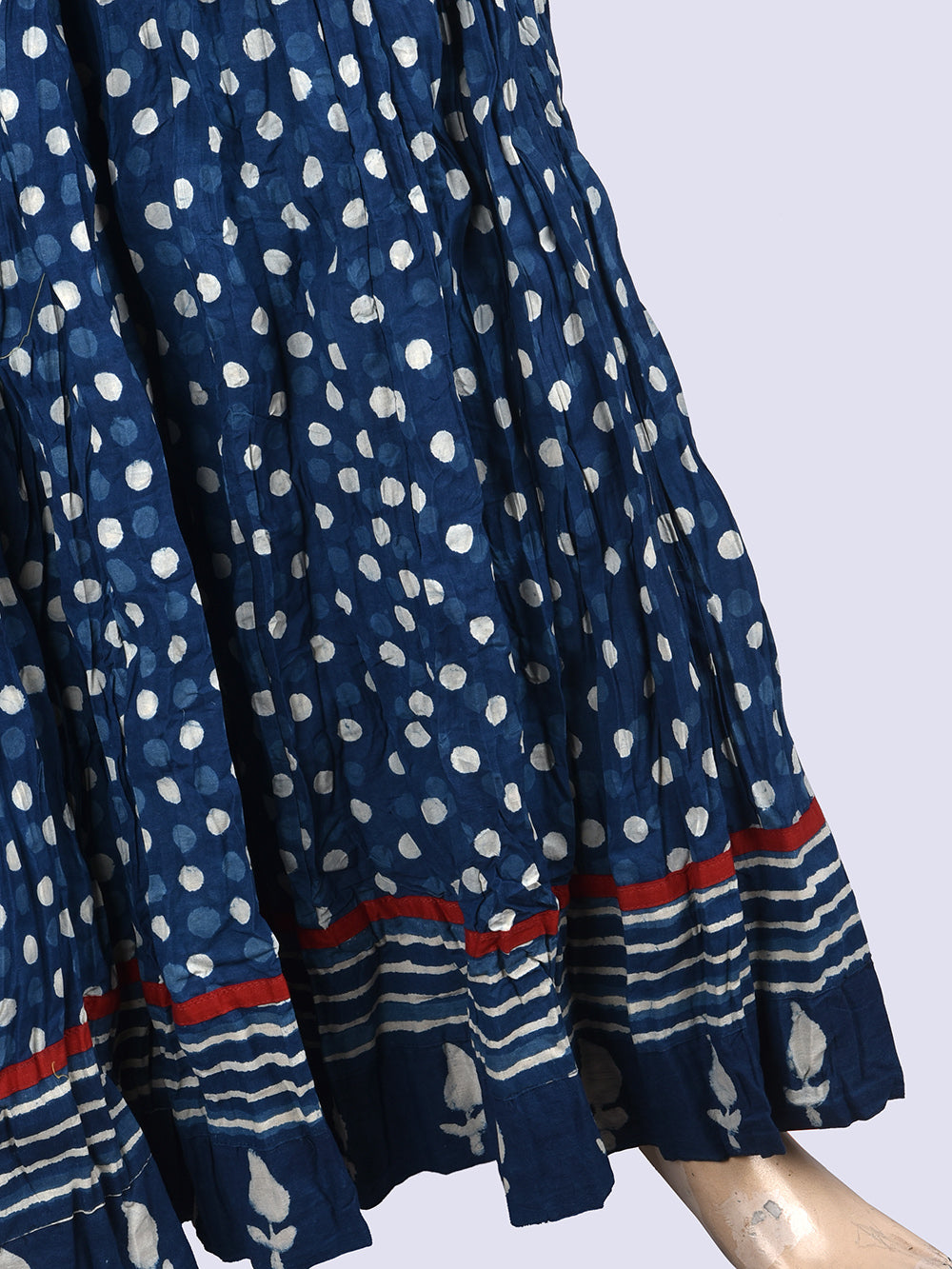 Daboo Indigo Polka Dots Hand Block Printed Crinkled Cotton 28 Kali Kalidaar Skirt