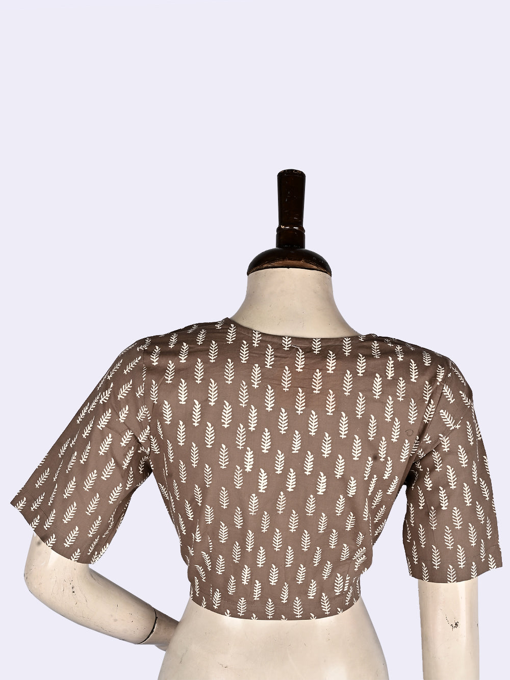 Grey-Yellow Ferns Angrakha Hand Block Printed Cotton Blouse