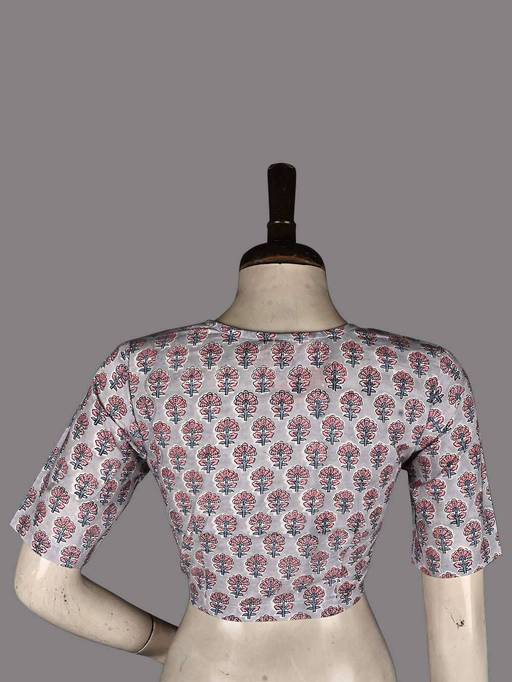 English Grey Garden Angrakha Hand Block Printed Cotton Blouse