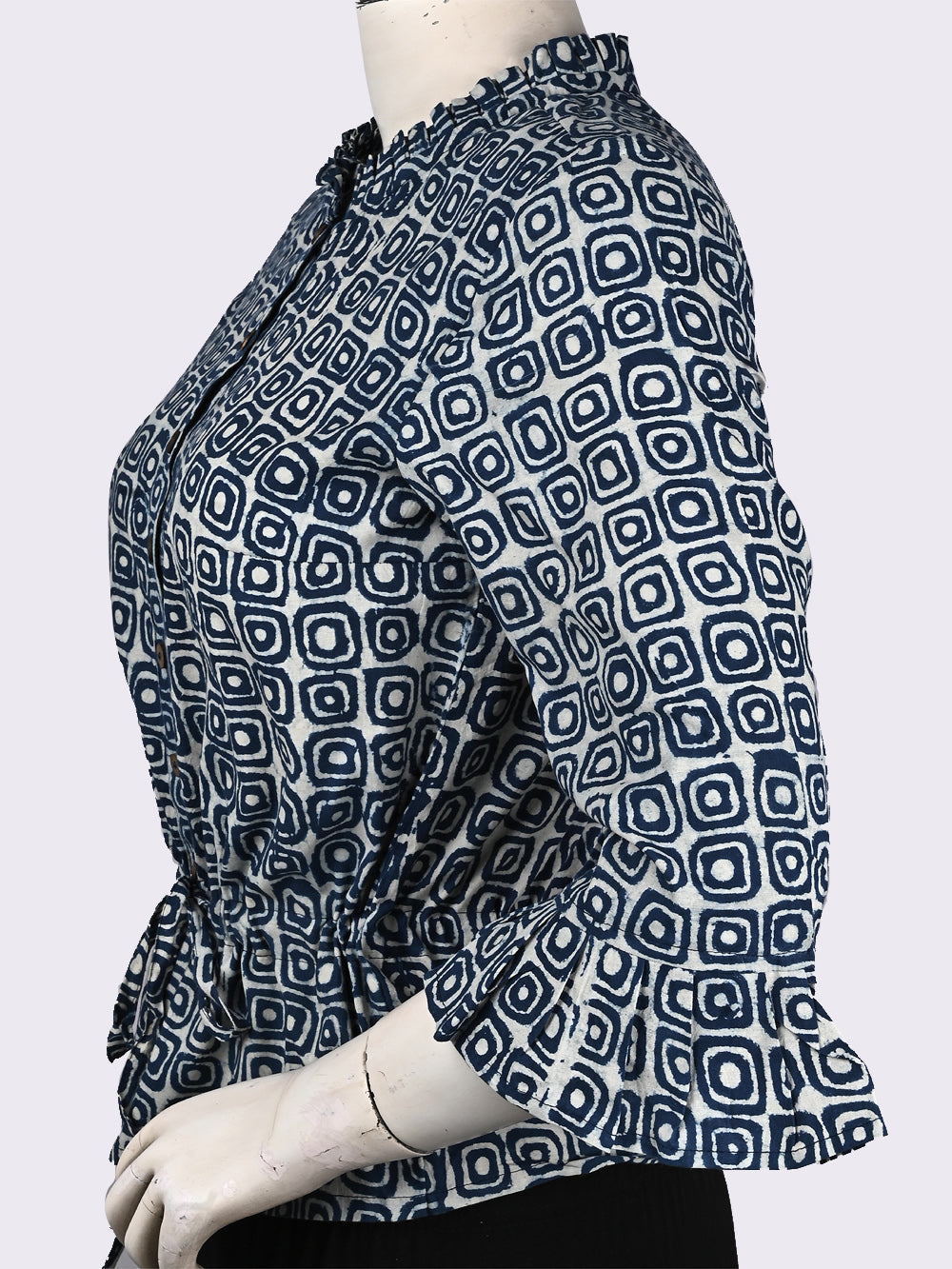 Indigo Squares Hand Block Printed Cotton Long Blouse