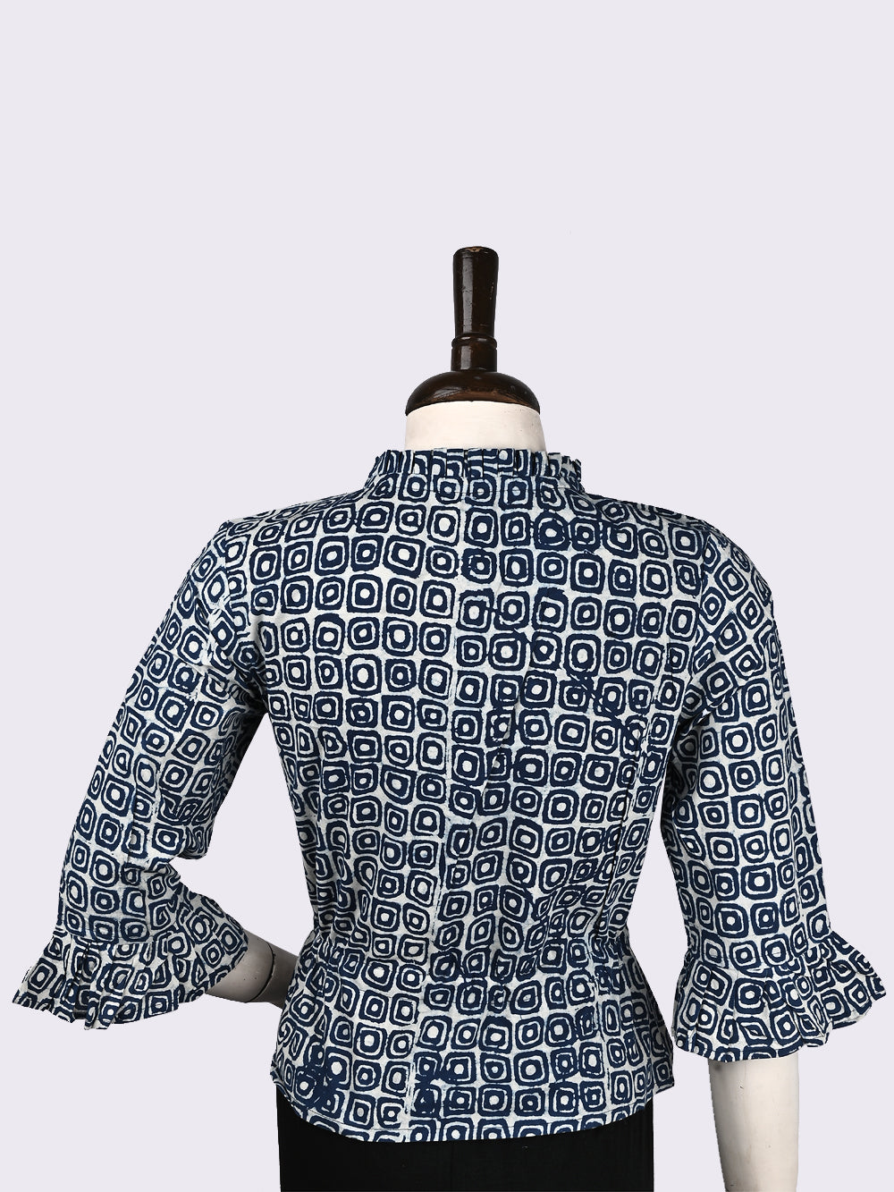 Indigo Squares Hand Block Printed Cotton Long Blouse