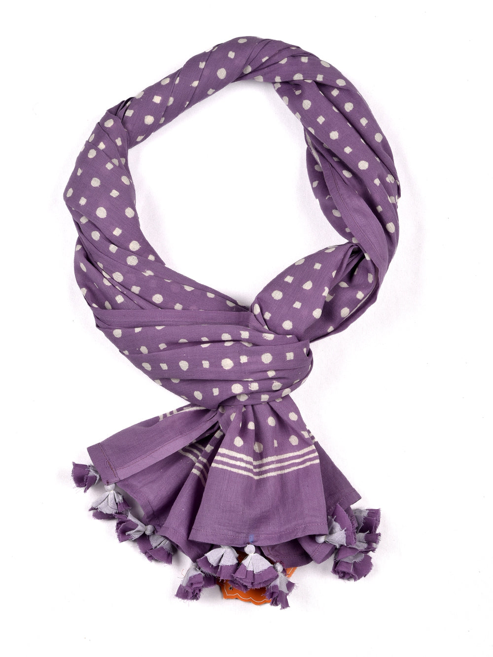 Dusty Violet Polka Dots Cotton Voile Block Printed Stole