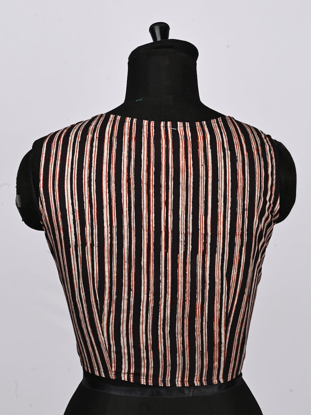 Natural Black Stripes Sleeveless Hand Block Printed Cotton Blouse