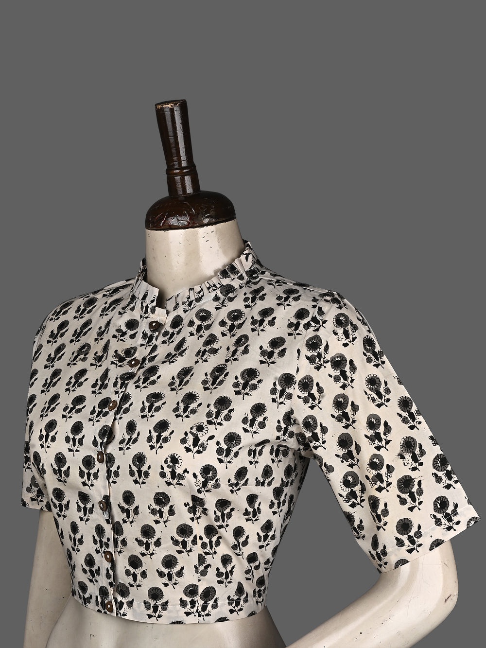 Traditional Bagru Booti Frill Collar Hand Block Printed Cotton Blouse