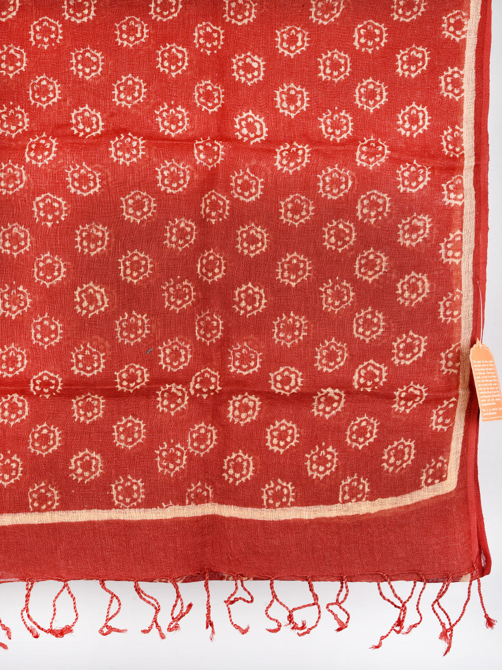 Red Abstract Flower Hand Printed Pure Linen Dupatta