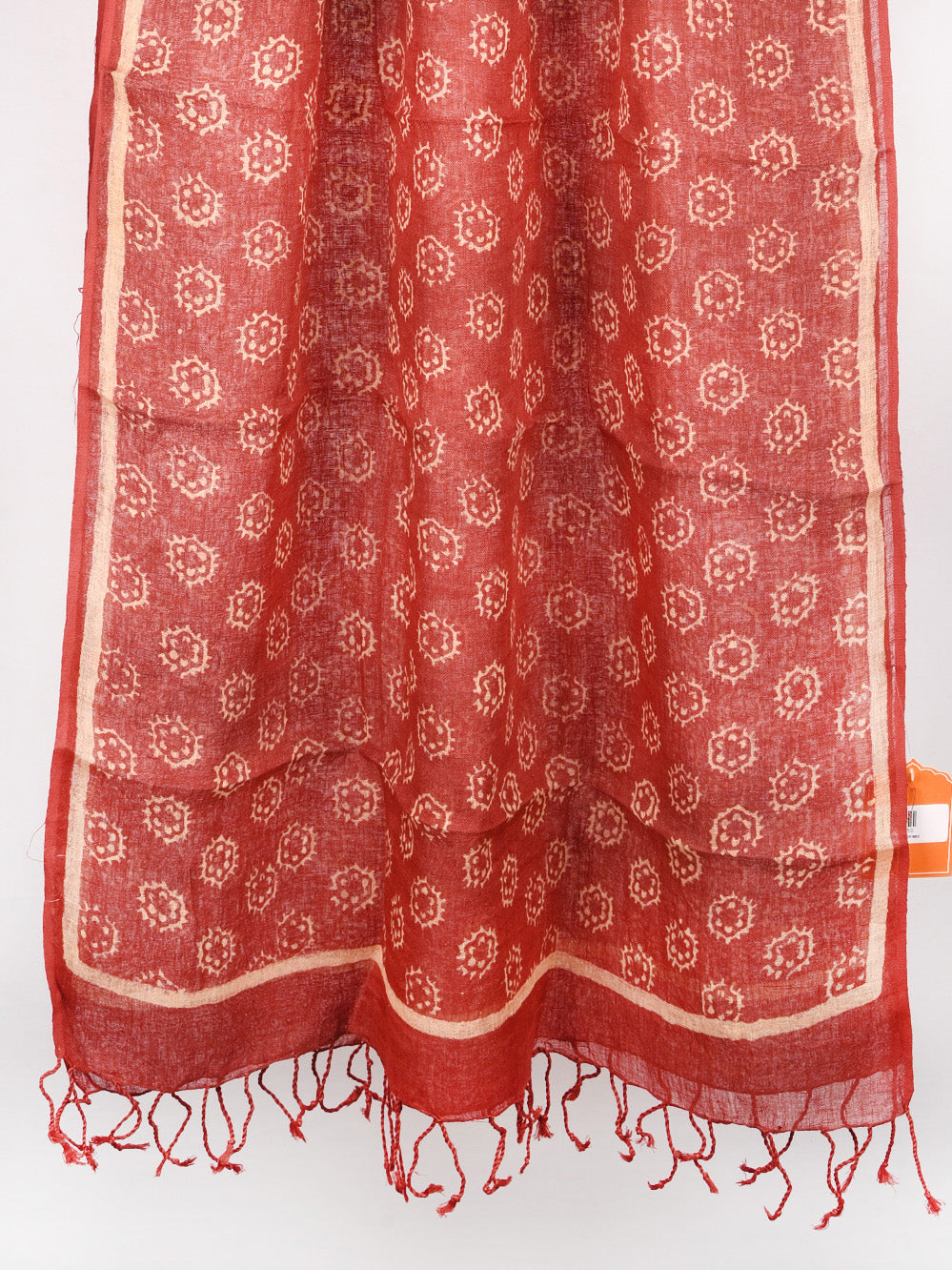 Red Abstract Flower Hand Printed Pure Linen Dupatta