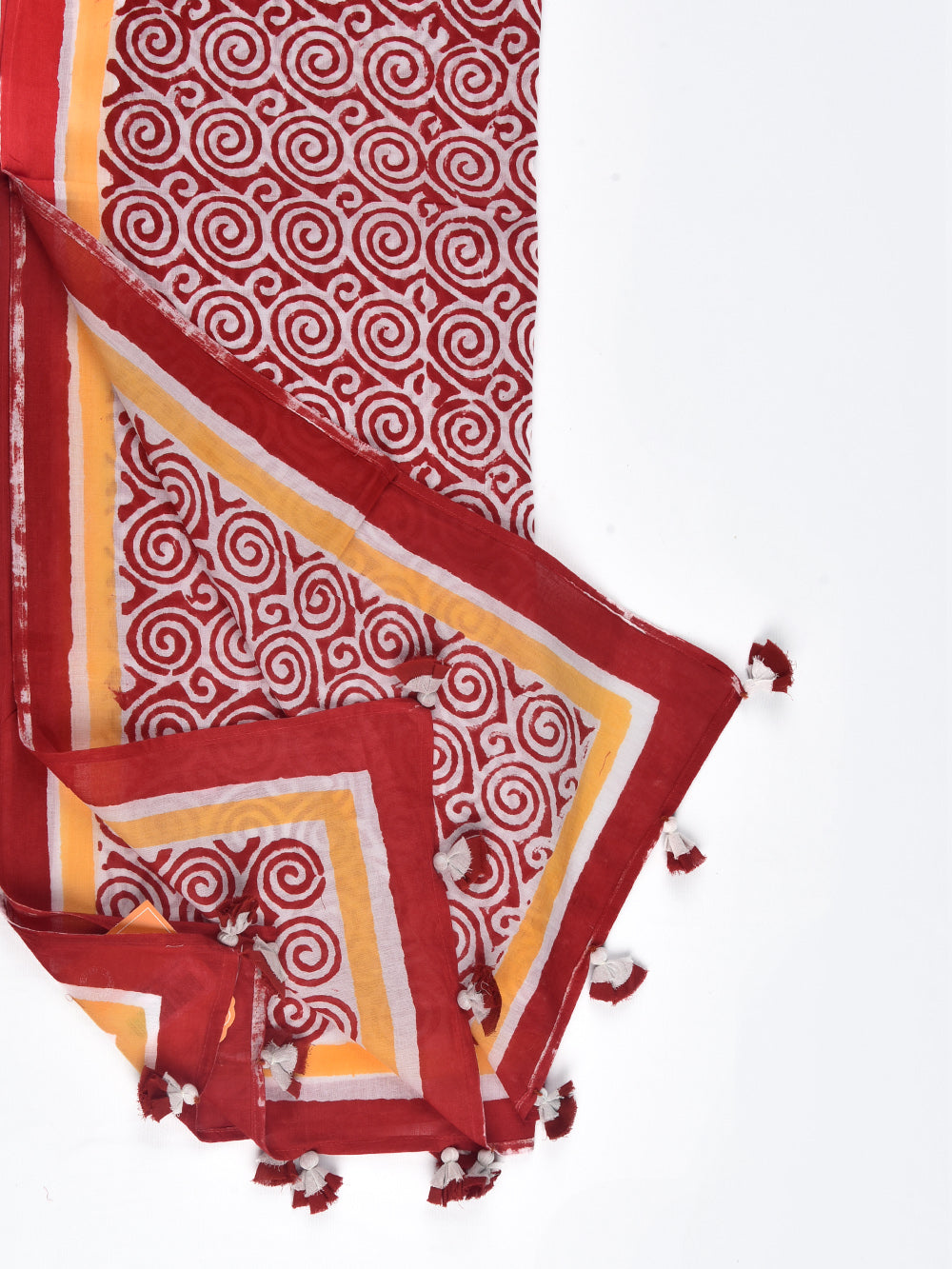 Red Sanganeri Spirals Cotton Voile Block Printed Stole