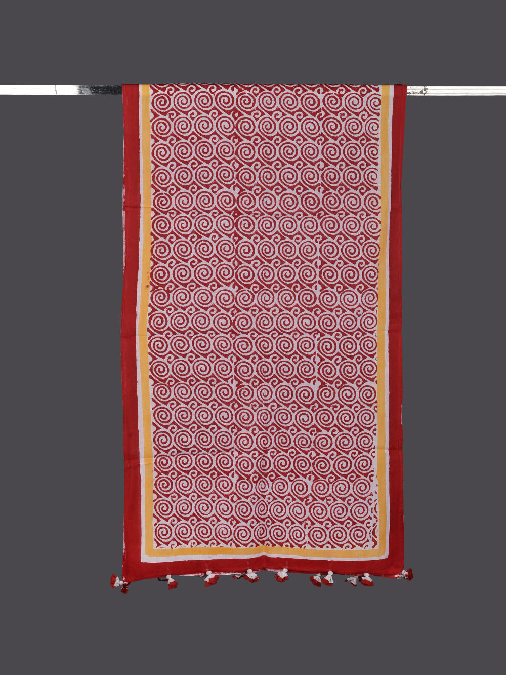 Red Sanganeri Spirals Cotton Voile Block Printed Stole