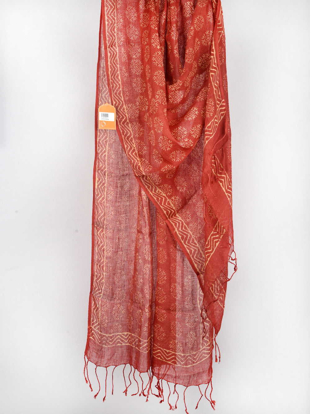 Red Mandala Hand Printed Pure Linen Dupatta