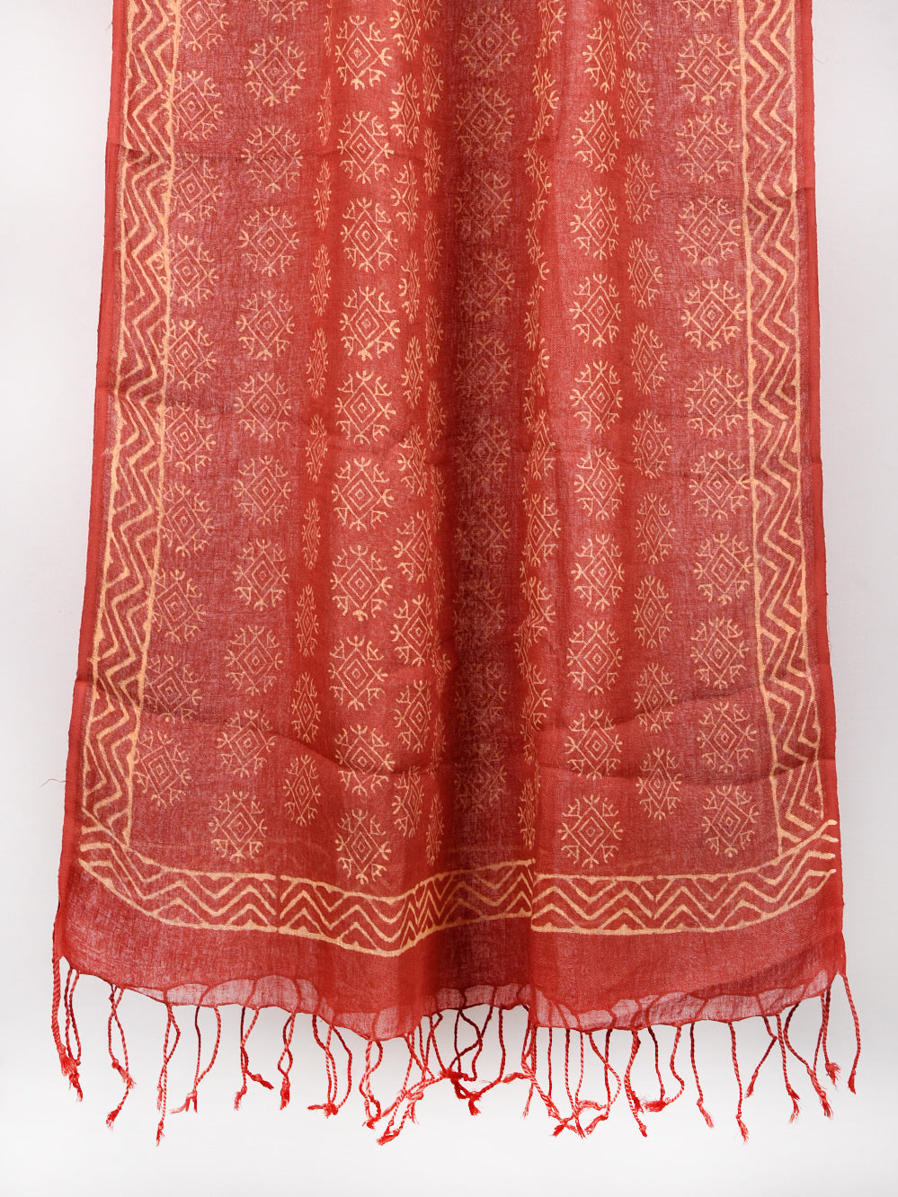 Red Mandala Hand Printed Pure Linen Dupatta