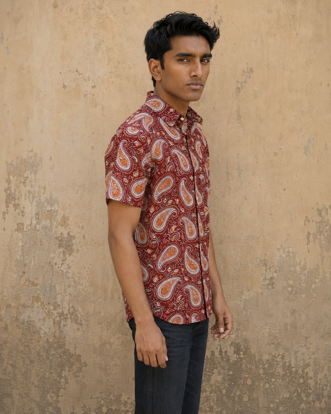 Red Jaal Cotton Mens Half Sleeve Shirts