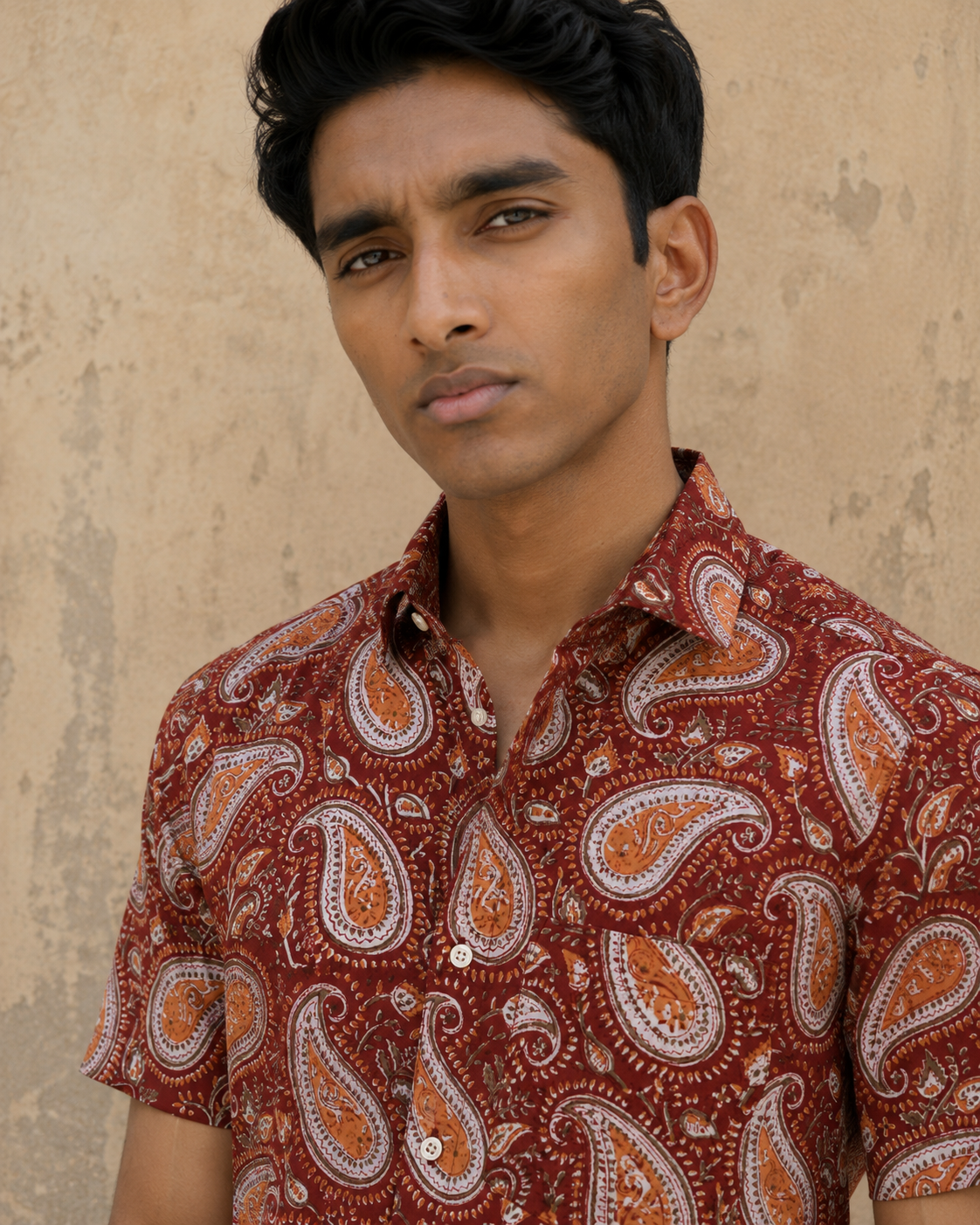 Red Jaal Cotton Mens Half Sleeve Shirts