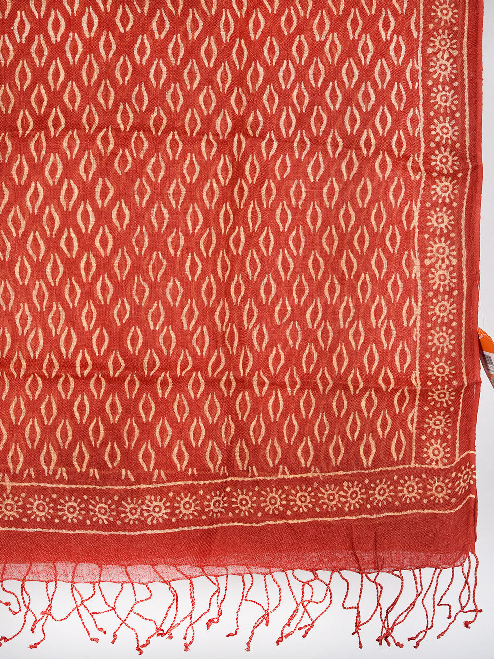 Red Brackets Hand Printed Pure Linen Dupatta