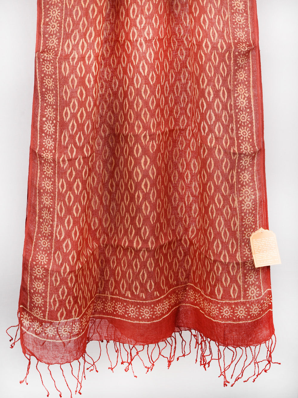 Red Brackets Hand Printed Pure Linen Dupatta